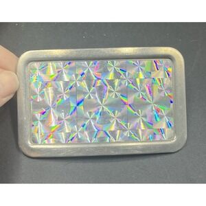 Vtg Reflector Belt Buckle Holographic Iridescent Pewter Style